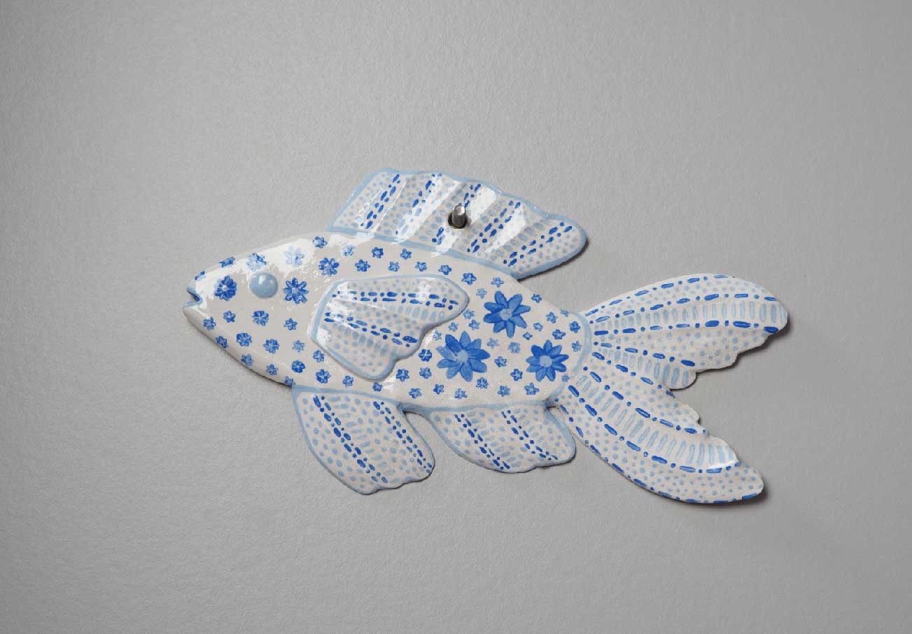 Wandhanger vis blauw&wit