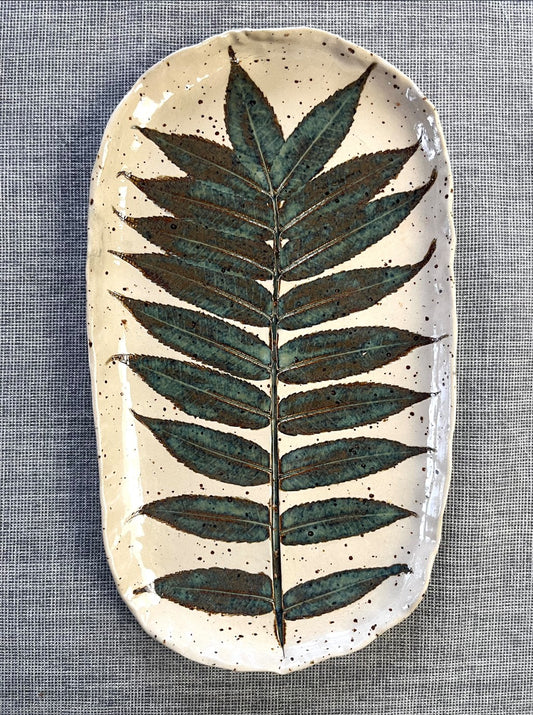 Serveerschaal groot met bladafdruk